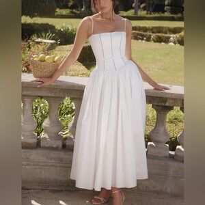 NWT House of CB Ysabella White Cotton Maxi Sundress Size XS Regular Cup- Bridal